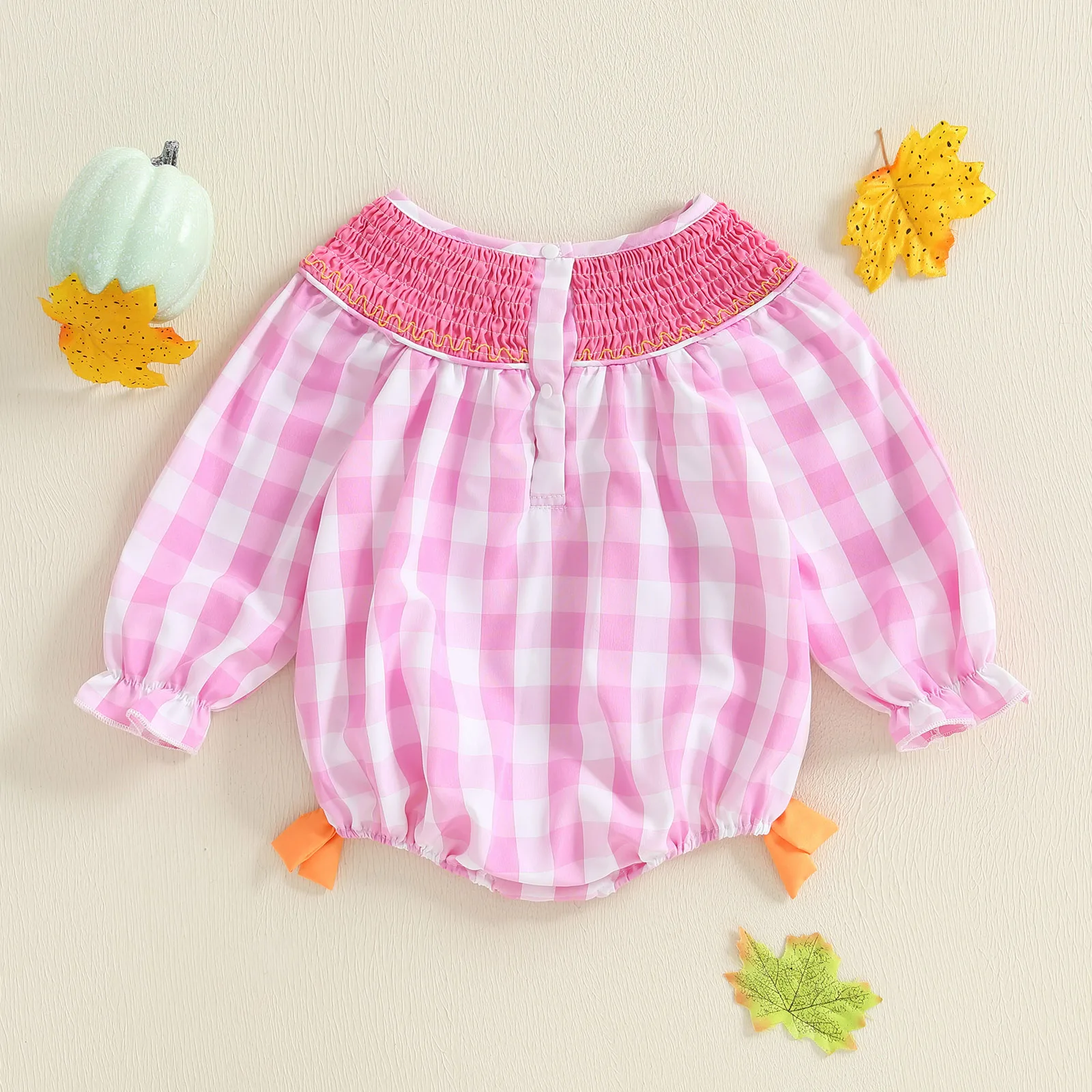 Pelele de Halloween para niñas de 0 a 18 meses, monos de manga larga a cuadros con bordado de fantasma para ropa de moda para recién nacidos - imagen 2