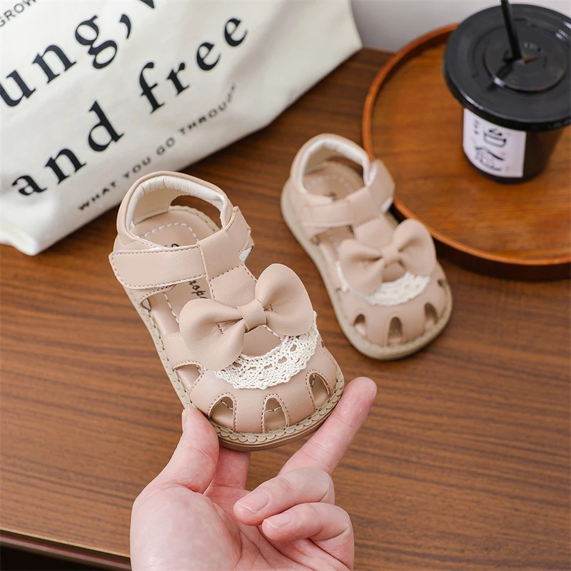 Zapatos informales de verano para niños, sandalias de playa para niñas, sandalias antideslizantes de suela blanda para bebés, zapatos de princesa con lazo de encaje recortados - imagen 2