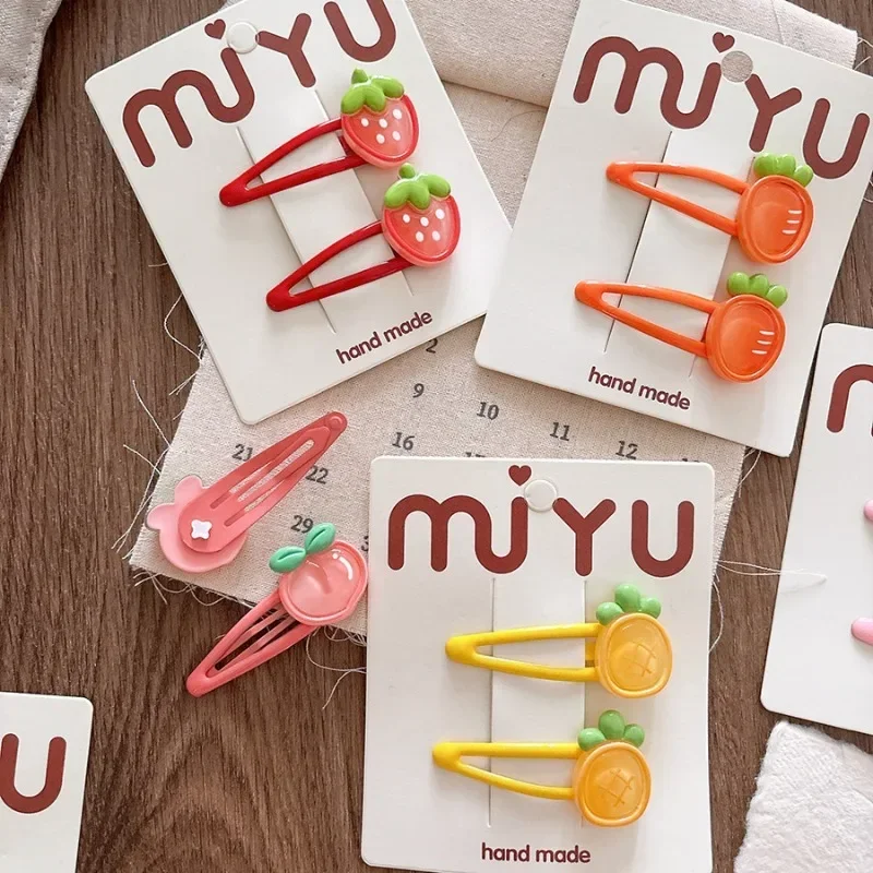 Pinza para el pelo para niña, moda coreana, fruta de dibujos animados, Clip BB para niño pequeño, pasadores de melocotón, cereza y fresa, accesorios para el cabello - imagen 3