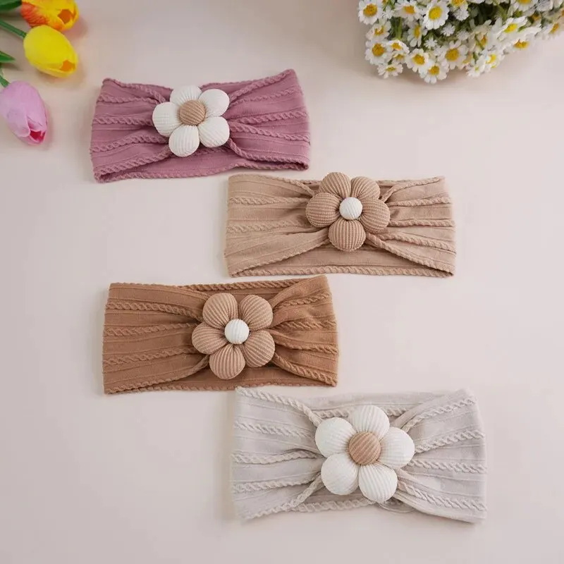 Diademas bonitas para bebé, diademas elásticas suaves con flores para recién nacidos, turbante para niños y niñas, accesorios para el cabello para niños - imagen 4