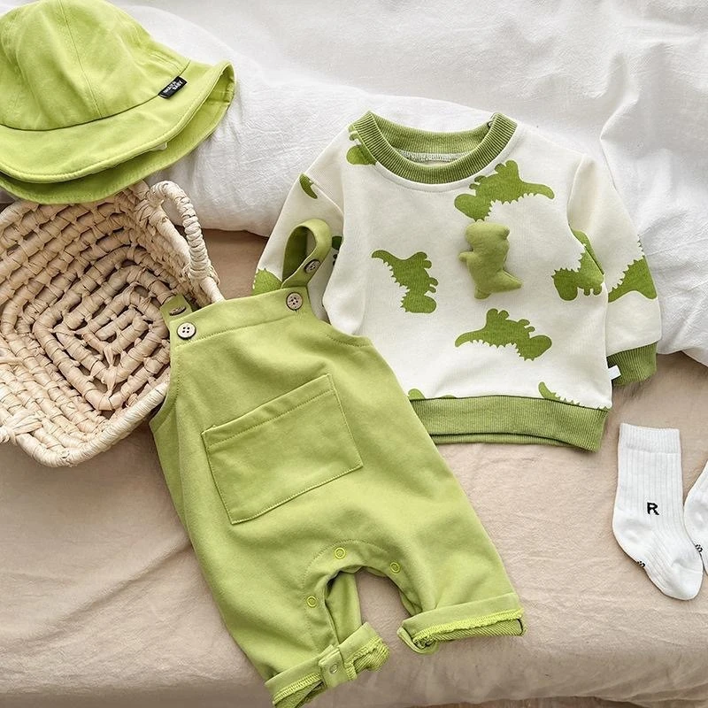 Mameluco unisex para bebé, primavera y otoño, sudadera infantil de dinosaurio de dibujos animados y traje general de manga larga para exteriores para Halloween - imagen 2