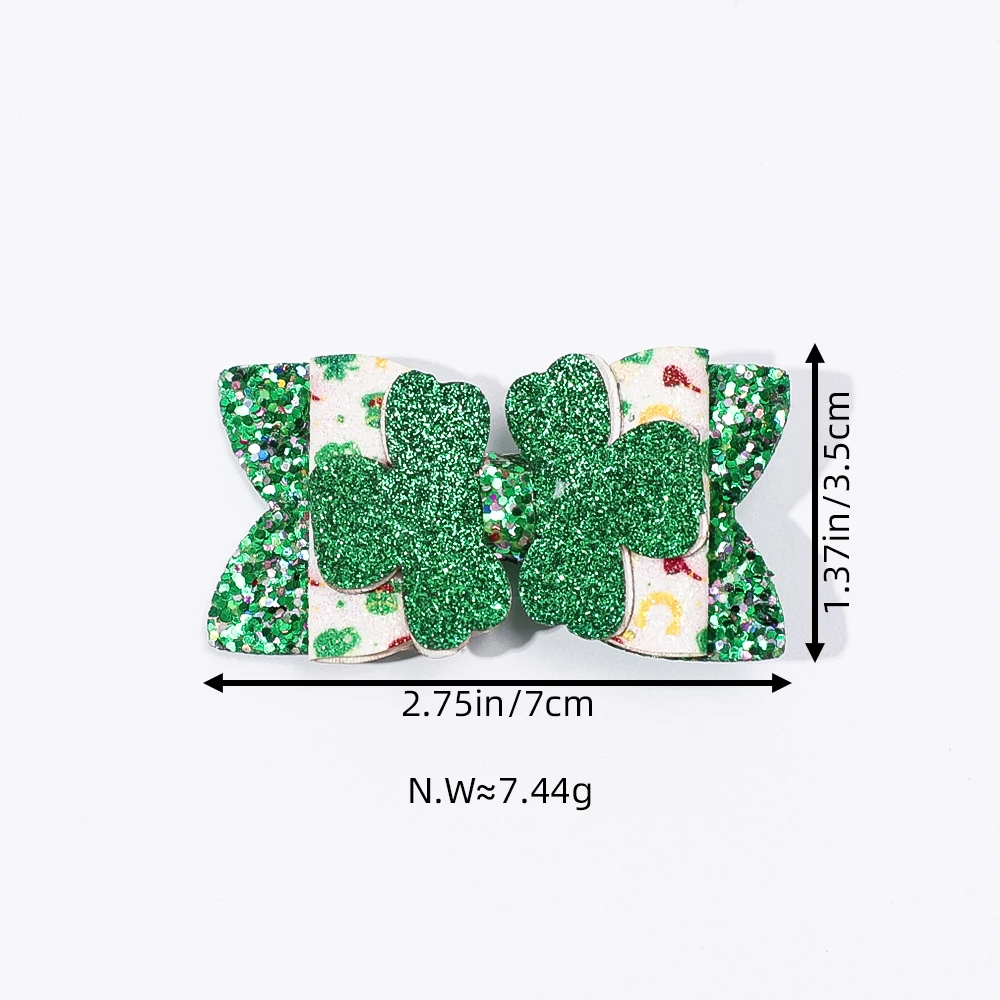 Pinzas para el pelo de la serie verde para niños y niñas, horquilla de trébol bonito, pasadores de unicornio con lentejuelas, accesorios para el cabello de Festival para niños, 5 piezas por juego - imagen 3