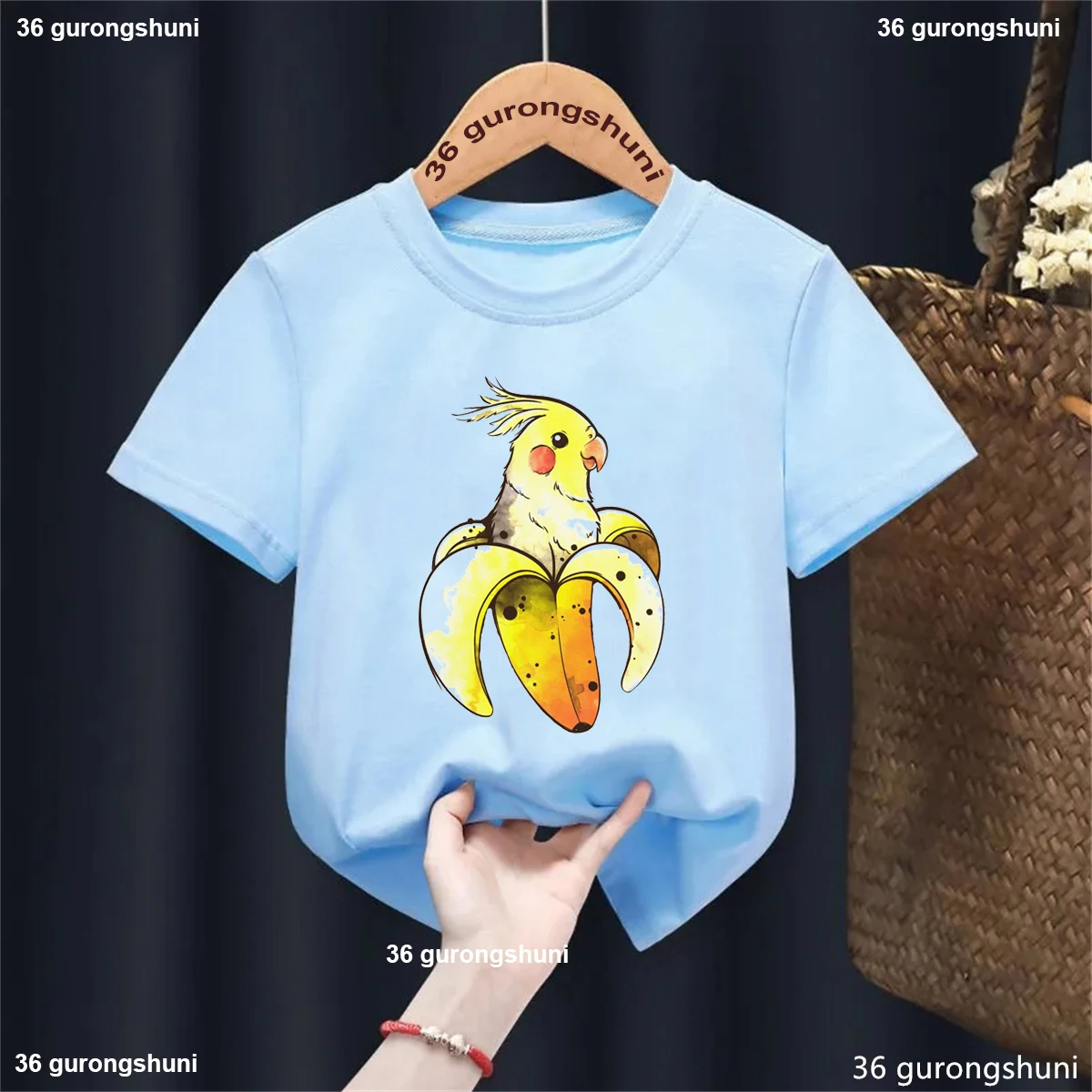 Camiseta con estampado de loro y plátano para niños y niñas, ropa divertida de pájaro, Harajuku, Kawaii, unicolor - imagen 4