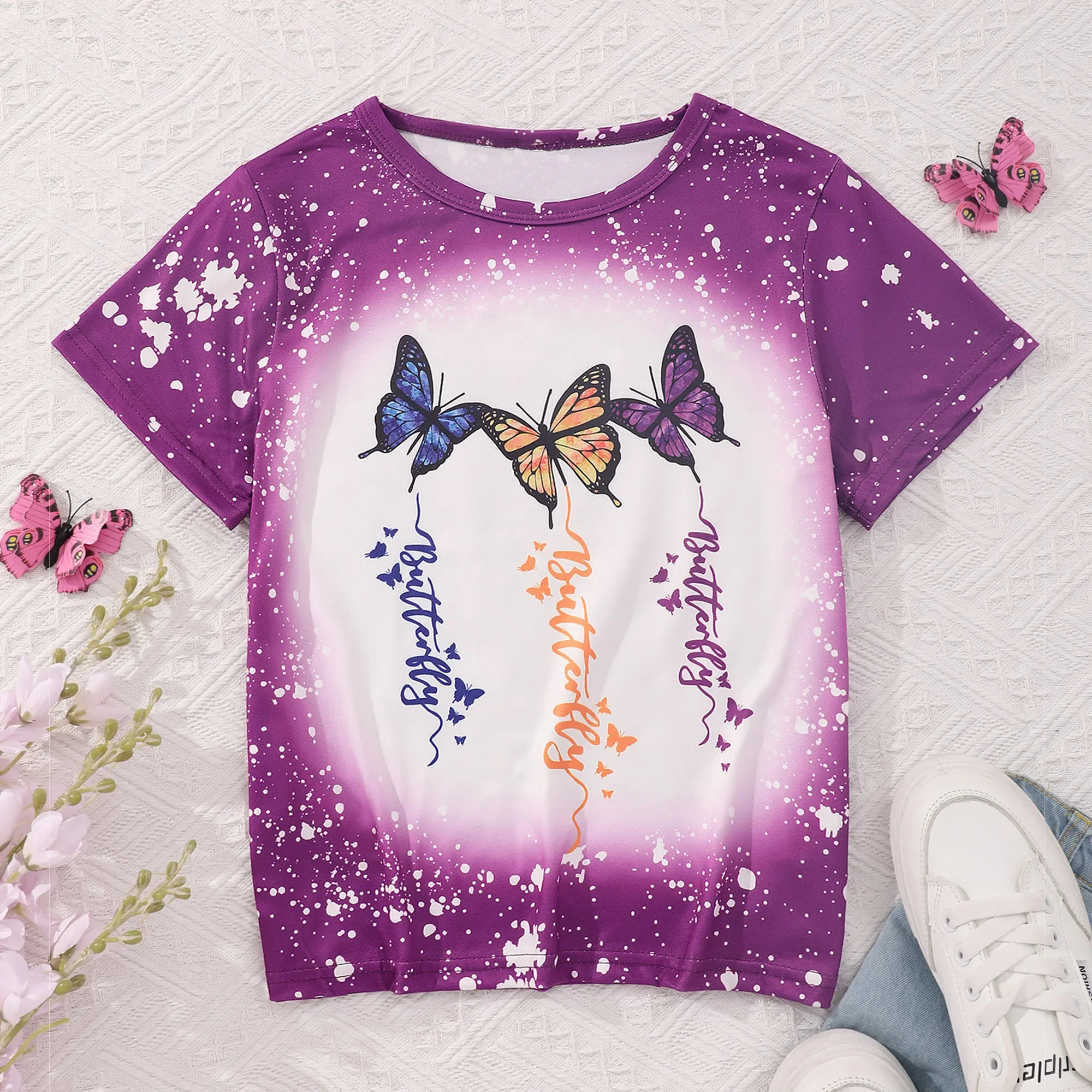 Ropa de verano para niños y niñas, tops coloridos con estampado de patrón de manga corta, ropa informal sencilla para niñas de 8 a 12 años - imagen 3