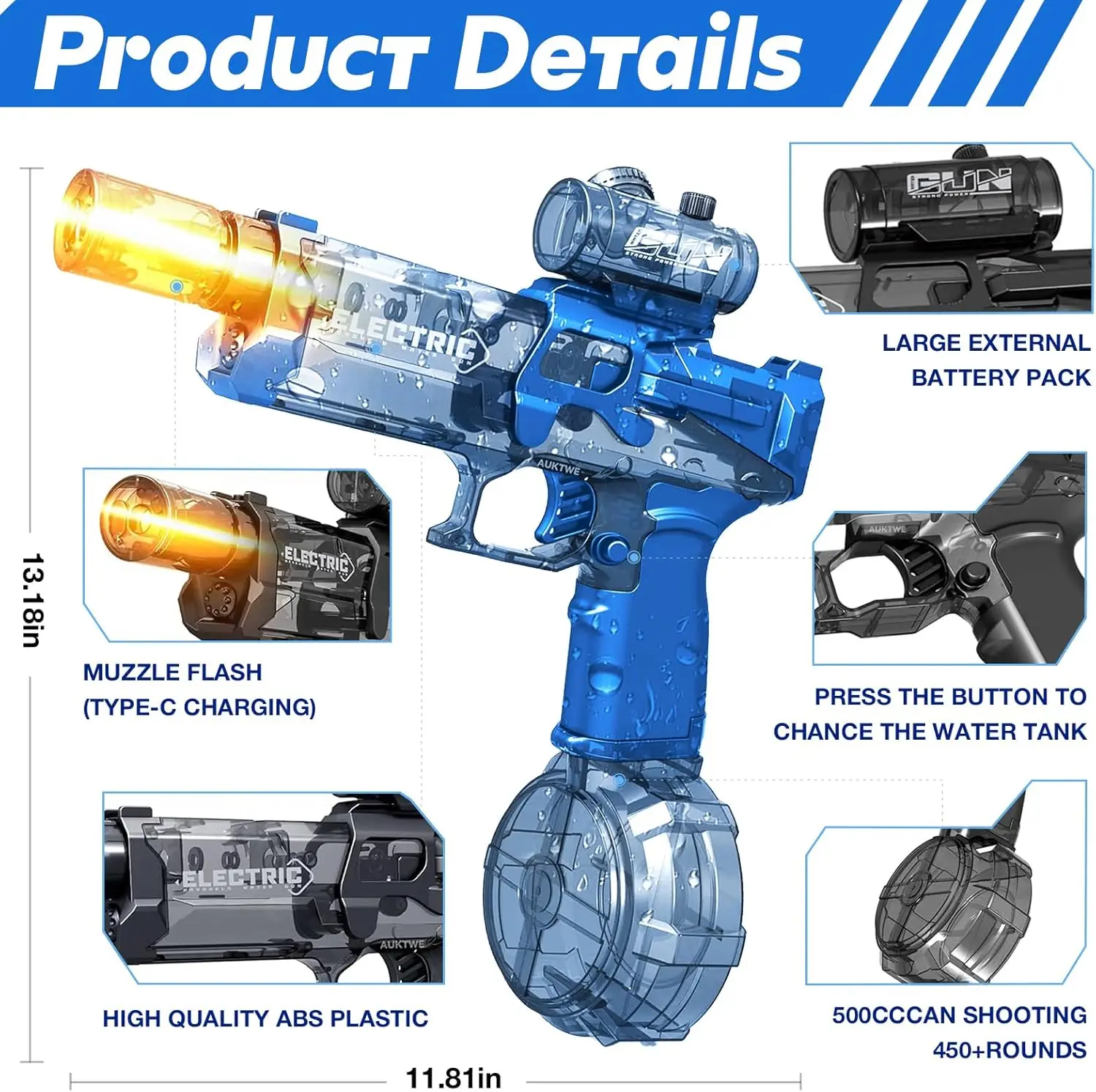 Pistola de agua eléctrica de disparo continuo totalmente automática con llama de bozal, juguete de batalla de playa al aire libre de verano de gran capacidad - imagen 4
