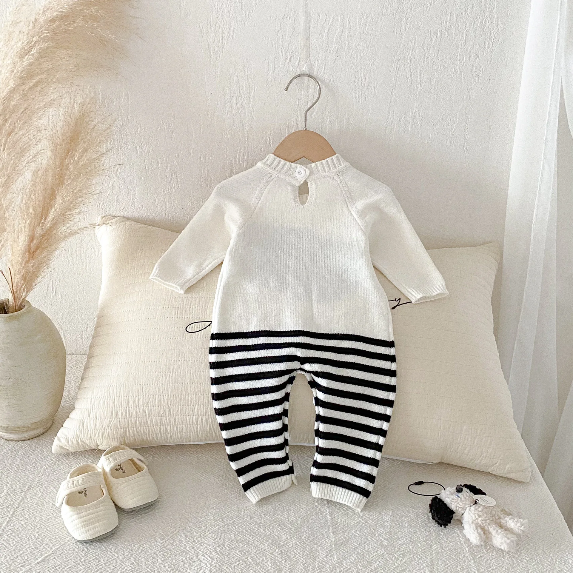 Suefunskry Mono para bebés recién nacidos, informal, de manga larga, con cuello redondo, estampado de gato, pelele de punto, traje sin pies - imagen 2