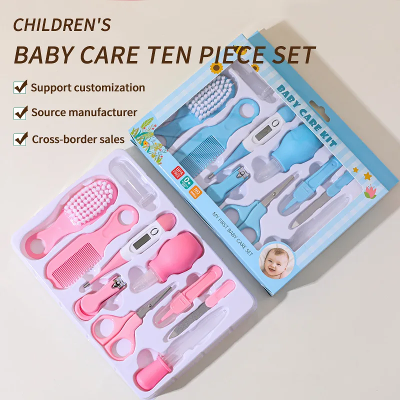 Kit de aseo para bebés 10 piezas: cortaúñas, termómetro, cepillo de dientes y cepillo para el cabello, juego de herramientas esenciales para el cuidado del bebé para bebés.