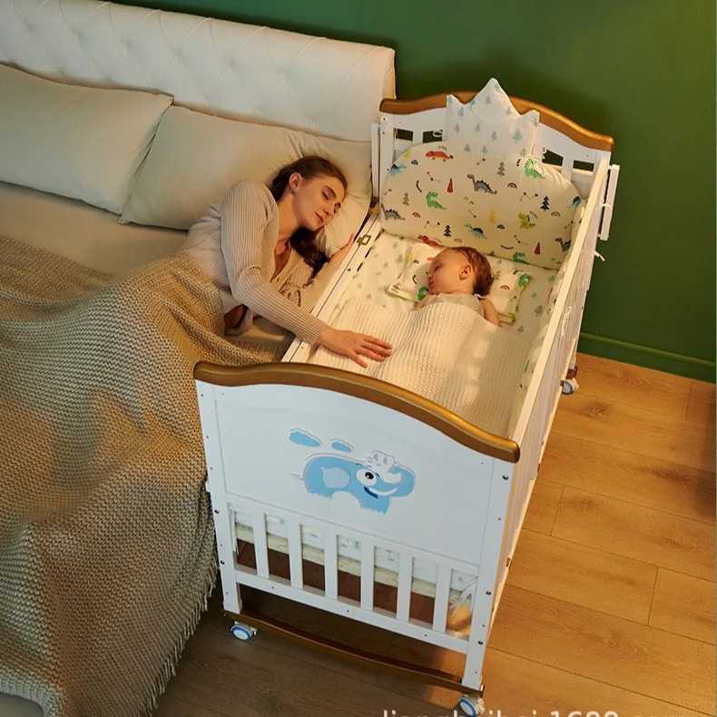 Cuna de madera maciza sin pintar, cuna bb para bebé, cama de empalme móvil multifuncional para niños y recién nacidos - imagen 3