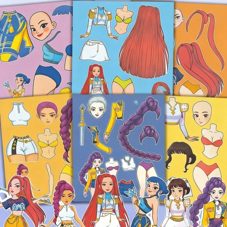 6 uds kpop equipo de caza de brujas pegatinas de vestir dibujos animados niños hechos a mano diversión sin corte DIY pegatinas de vestir