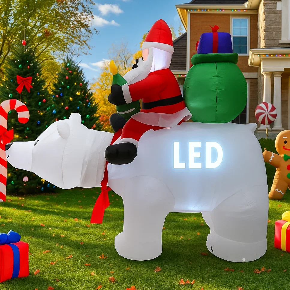 Decoración navideña al aire libre de 6,8 pies, Papá Noel, oso Polar, decoración inflable de Navidad, adornos de patio, luces, juguete para el hogar al aire libre - imagen 4
