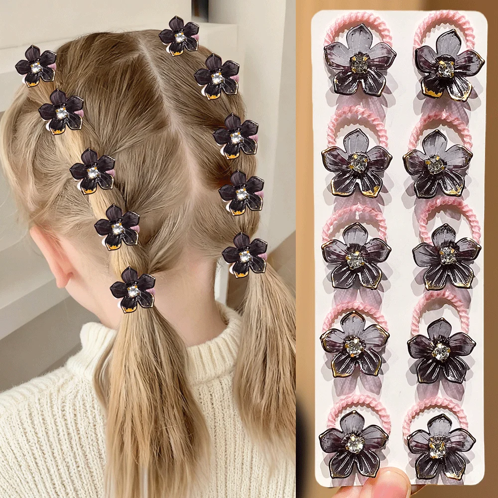 Gomitas elásticas para niña con pedrería y diseño floral