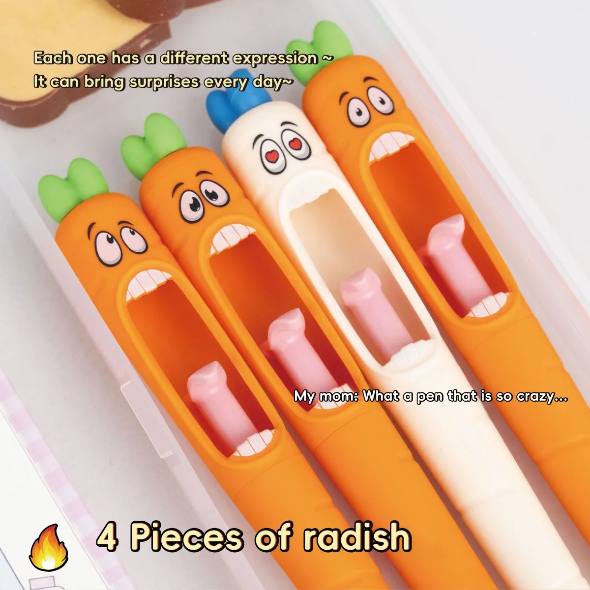 Bolígrafos Kawaii de dibujos animados, bolígrafo de Gel con forma de zanahoria, diseño de recambio de lengua retráctil, bolígrafos de tinta negra, regalo de papelería para oficina y escuela