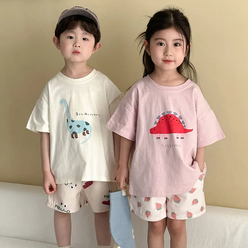 MILANCEL, nueva camiseta de verano para niños, camiseta con letras de dinosaurio de dibujos animados para niñas, camisetas holgadas de algodón para niños - imagen 3