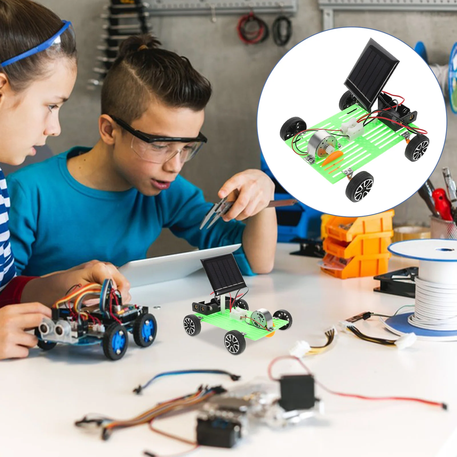 Kit de bricolaje de coche Solar con vástago para niños, ciencia educativa, montaje de vehículo impulsado, juego de aprendizaje, accesorio de enseñanza