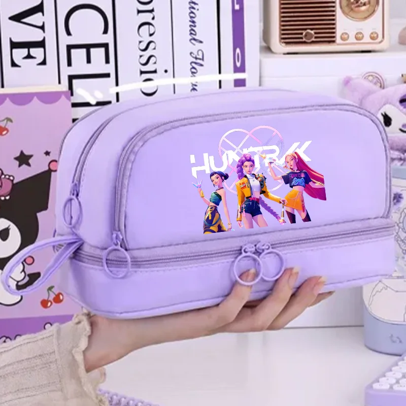 Bolsa de lápices de alta capacidad Kpop Demon Hunters, estuche de lápices de música de dibujos animados para chica, estuche de bolígrafo para estudiantes Rumi Mira Zoey, papelería escolar para niños