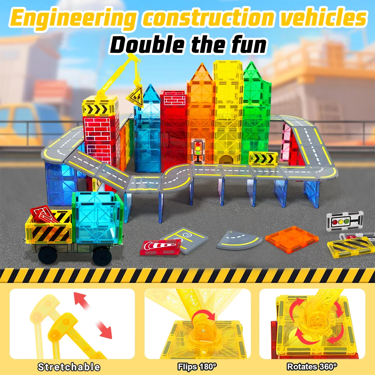 Juego de construcción de carreteras magnéticas, juguetes para niños mayores de 3 años, regalo para niños y niñas, bloques de construcción magnéticos, juguetes educativos Montessori - imagen 2
