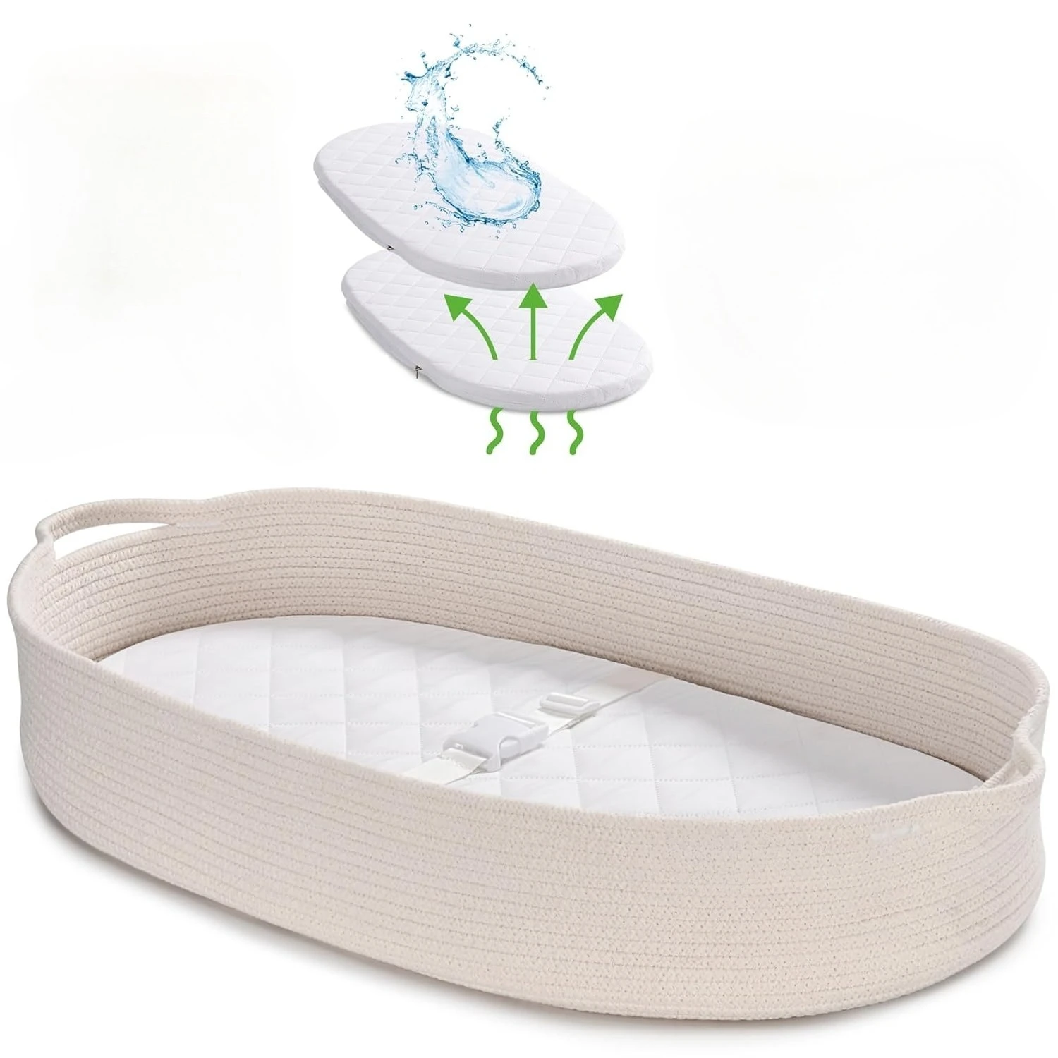 Cesta para cambiar pañales de bebé, cesta Moisés para bebés, cesta para cambiar pañales de cuerda de algodón, cambiador de pañales de espuma para tocador