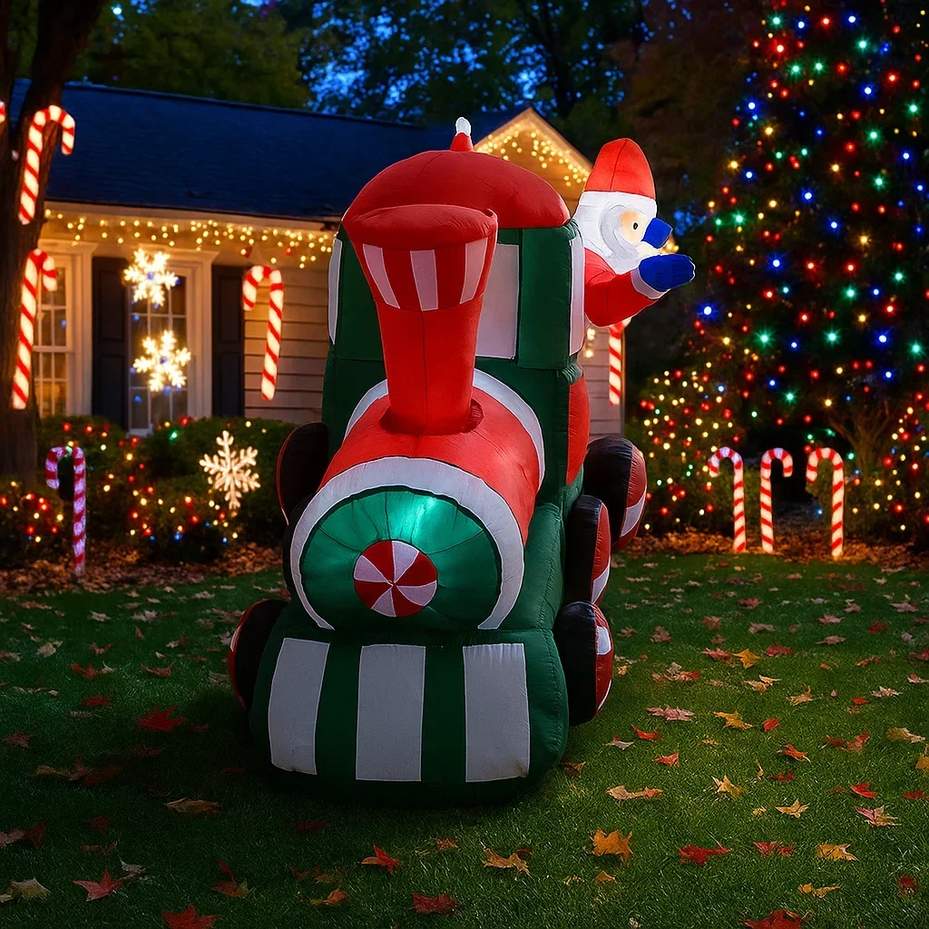 6,8 pies decoración navideña al aire libre Reno Santa Claus pingüino tren luces inflables decoración navideña hogar patio adornos de Navidad - imagen 2