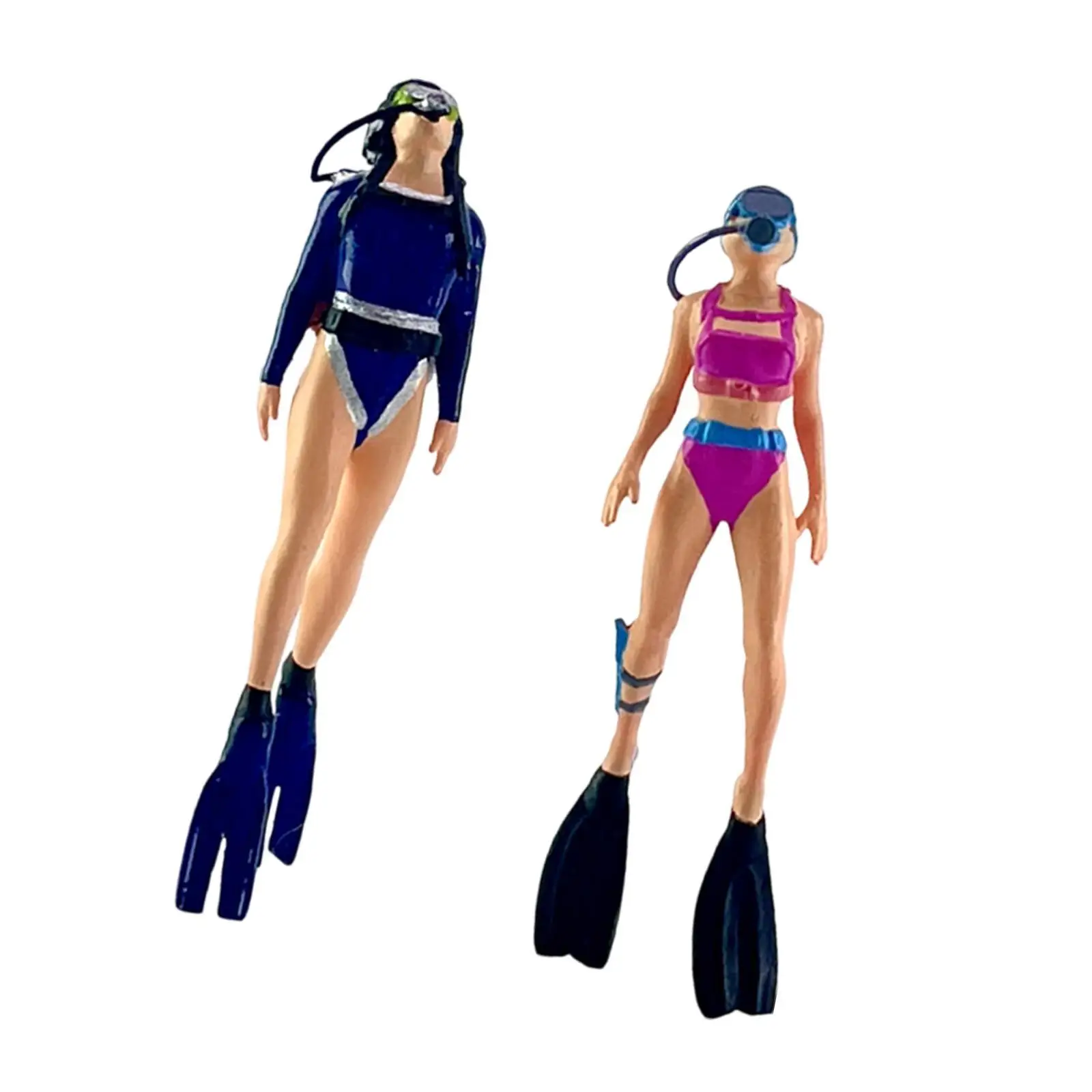 2x 1/64 Mermaid Diving Figures Realistic DIY Projects Resin Painted for Dollhouse Accessory Layout Landscape Dioramas Decoration
