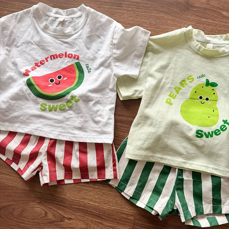 Conjunto de verano para niña – Camiseta estampada y pantalón de rayas - imagen 5
