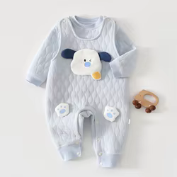 Peleles gruesos Unisex para bebé, ropa para Otoño Invierno, mono con etiqueta bordada de dibujos animados bonitos para niños y niñas