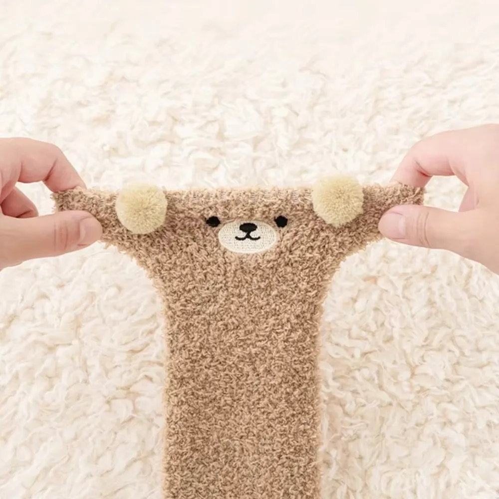 Calcetines con diseño de oso de dibujos animados de alta calidad, calcetines cálidos de terciopelo Coral para bebés, calcetines gruesos con protección para la rodilla para 0-5 años - imagen 5