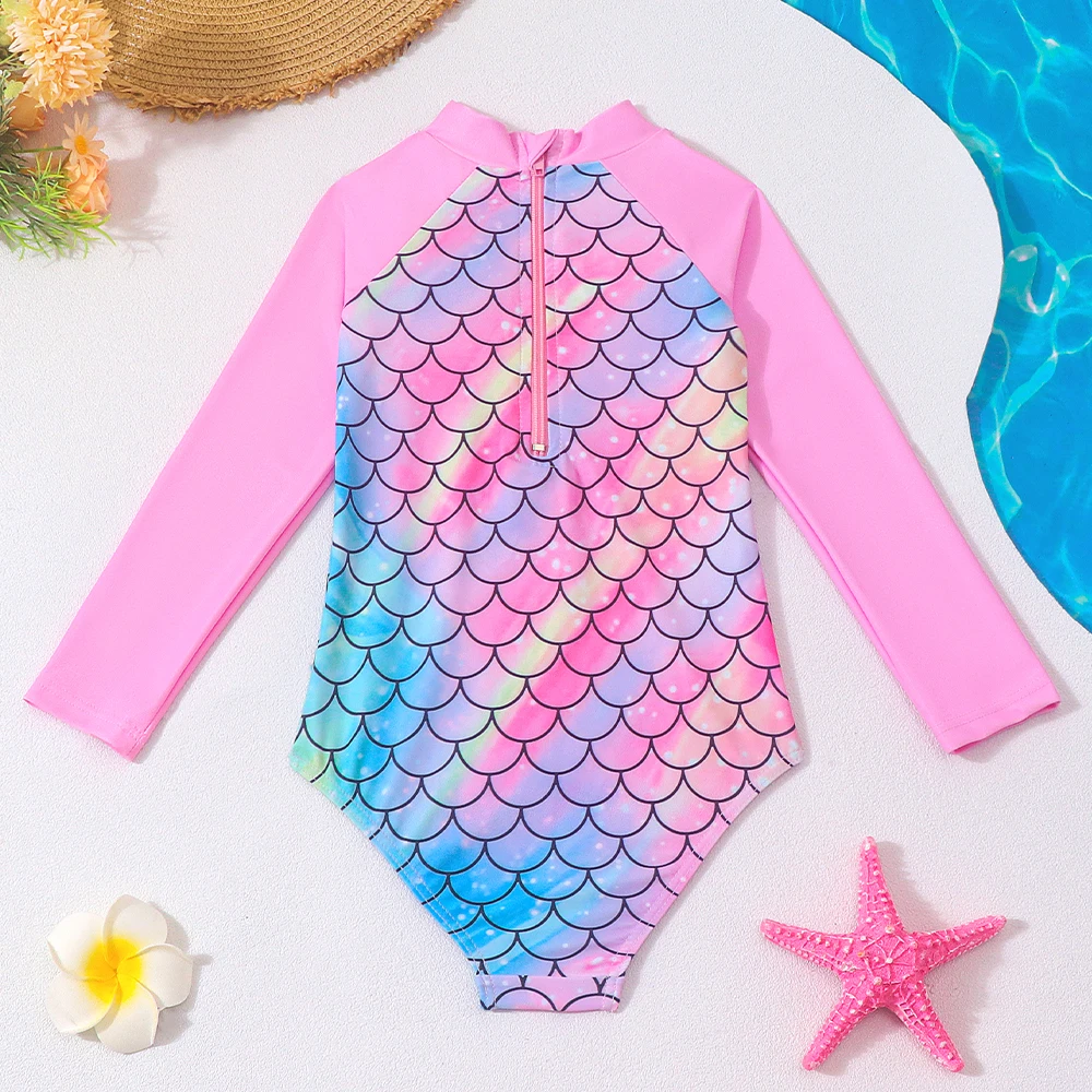 Bañador una pieza manga larga niña con cremallera sirena escamas - imagen 4