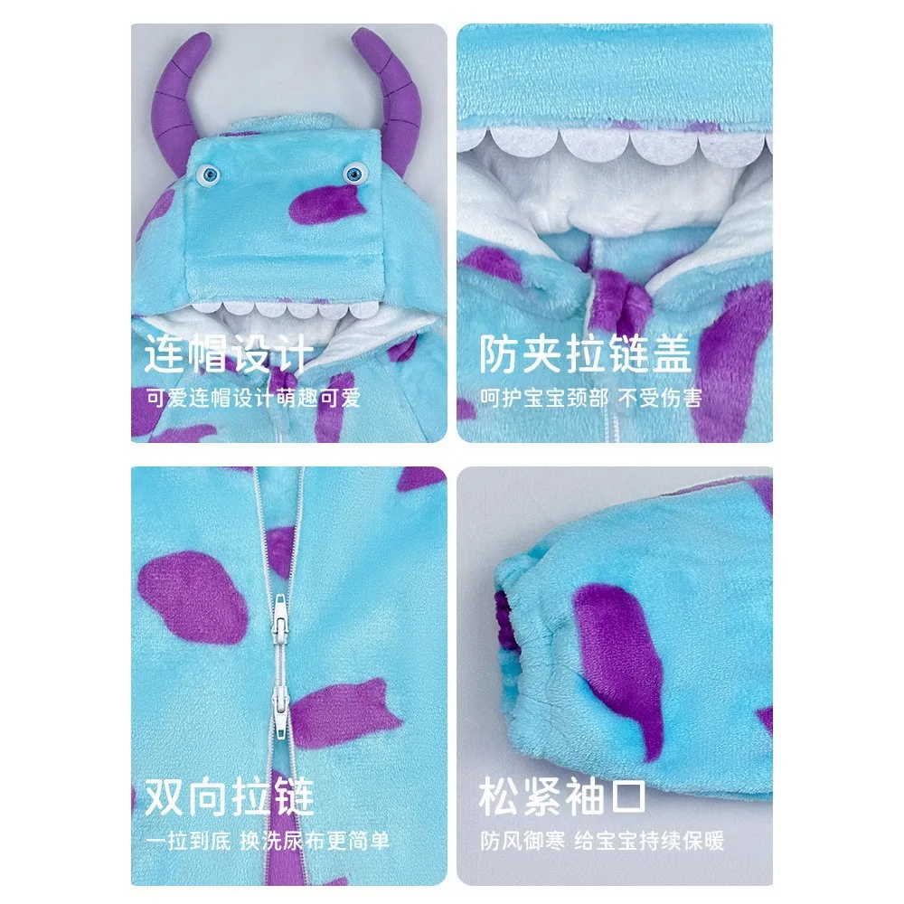 Peleles de invierno de lana gruesa y cálida de 1 pieza, mono de cuerpo completo con capucha de cuerno, prendas de vestir para bebé, niño y niña de 0 a 3 años - imagen 4