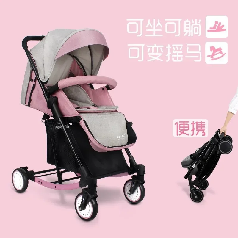 Carro plegable para bebé oscilable con un botón para retraitar carrito para niños, carrito de cuatro ruedas con absorción de impactos - imagen 2