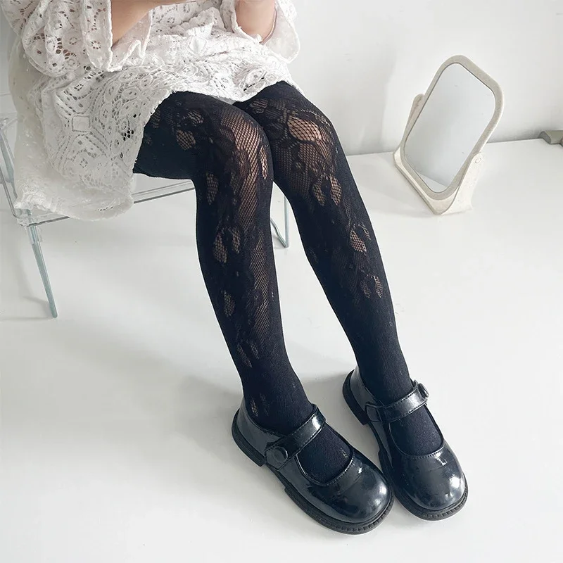 Pantimedias de malla transpirable huecas finas de verano, mallas de princesa de encaje blanco y negro, calcetines para niños y niñas, accesorios para bebés - imagen 4