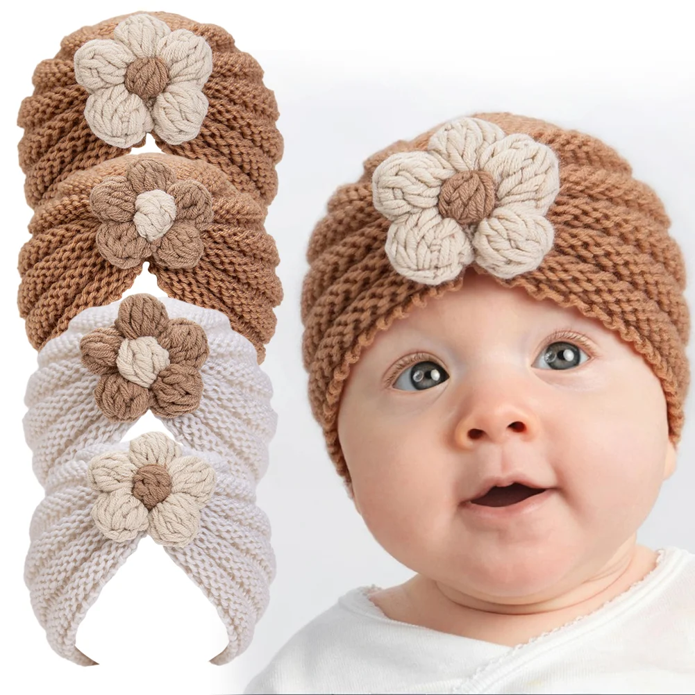 Turbante de ganchillo con flor para bebé – Invierno y otoño - imagen 5