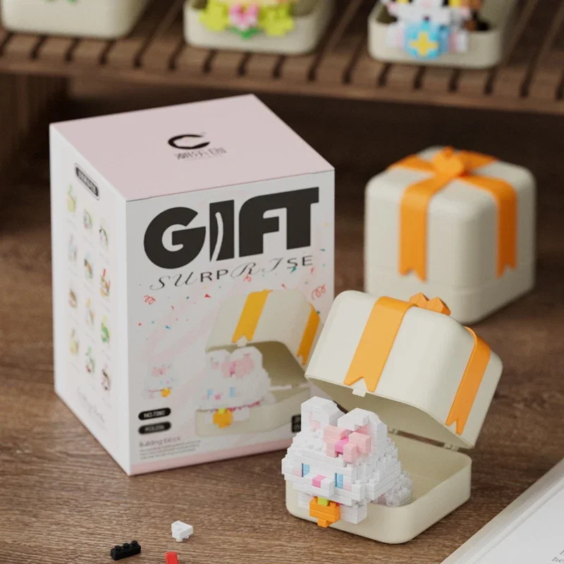 Caja de almacenamiento creativa de la serie Animal de dibujos animados, Mini adorno de gato, Panda, conejo, Micro bloques de construcción, juguetes para niños, regalos de navidad - imagen 4