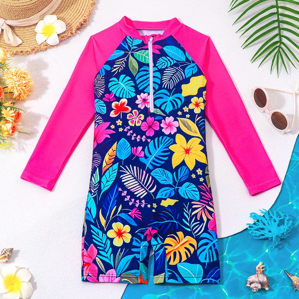 Traje de baño una pieza niña estampado tropical con cremallera frontal - imagen 3