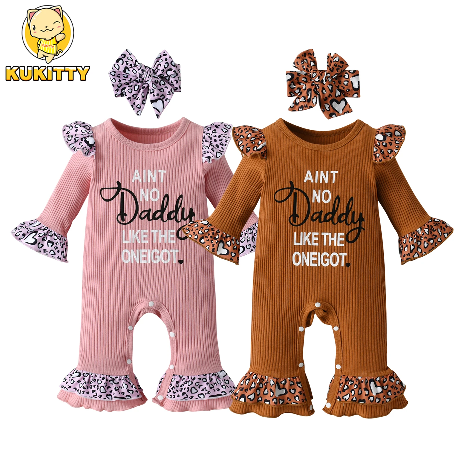 Pelele de manga larga con volantes para niña recién nacida, mono acanalado de punto con letras, viene con diadema