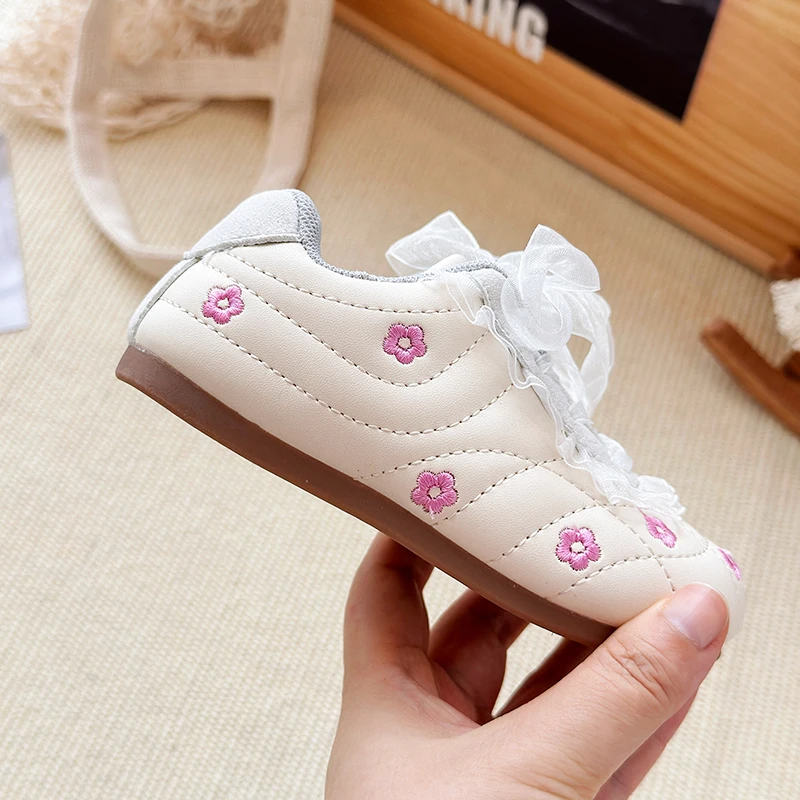 Primavera otoño niños zapatos casuales para niñas zapatillas antideslizantes suela blanda zapatos para niños pequeños encaje Floral princesa - imagen 5