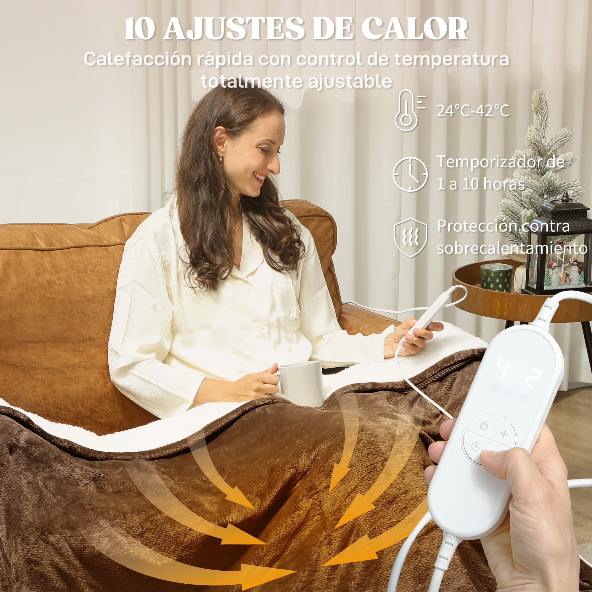 HOMCOM Manta Eléctrica Grande, Manta Térmica Sofá, 180x130 cm, Tejido Suave, 10 Niveles de Temperatura, Temporizador, Lavable en Lavadora, Protección contra Sobrecalentamiento, Pantalla LED - imagen 5