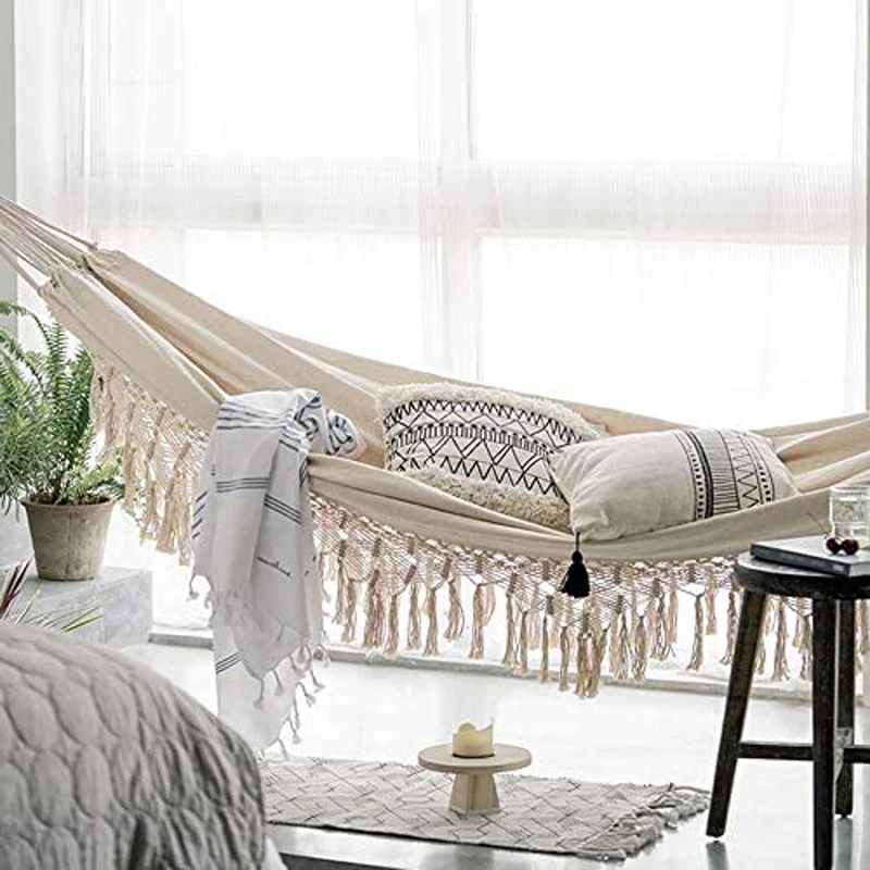 Hamaca bebé de algodón orgánico con flecos de macramé - imagen 2
