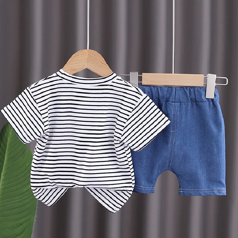 Nuevo conjunto de ropa de verano para bebés, ropa para niños, camiseta a rayas, pantalones cortos, 2 unids/set, disfraz informal de algodón para niños, chándales para niños - imagen 4