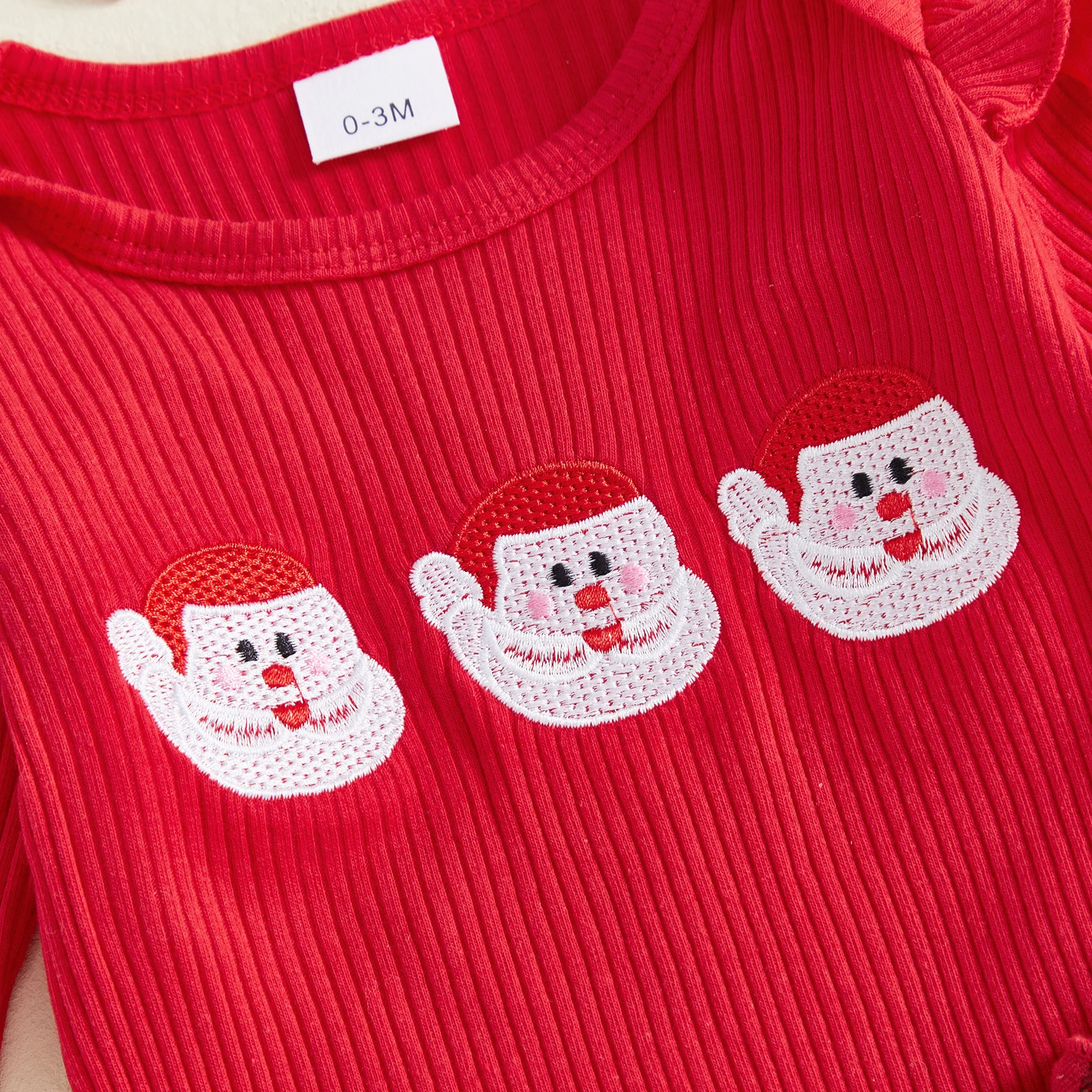 SUNSIOM Traje de Navidad para niña de 0 a 18 meses, pelele de manga larga de Papá Noel, pantalones cortos con volantes a cuadros, diadema con lazo, medias acanaladas, 4 piezas - imagen 4