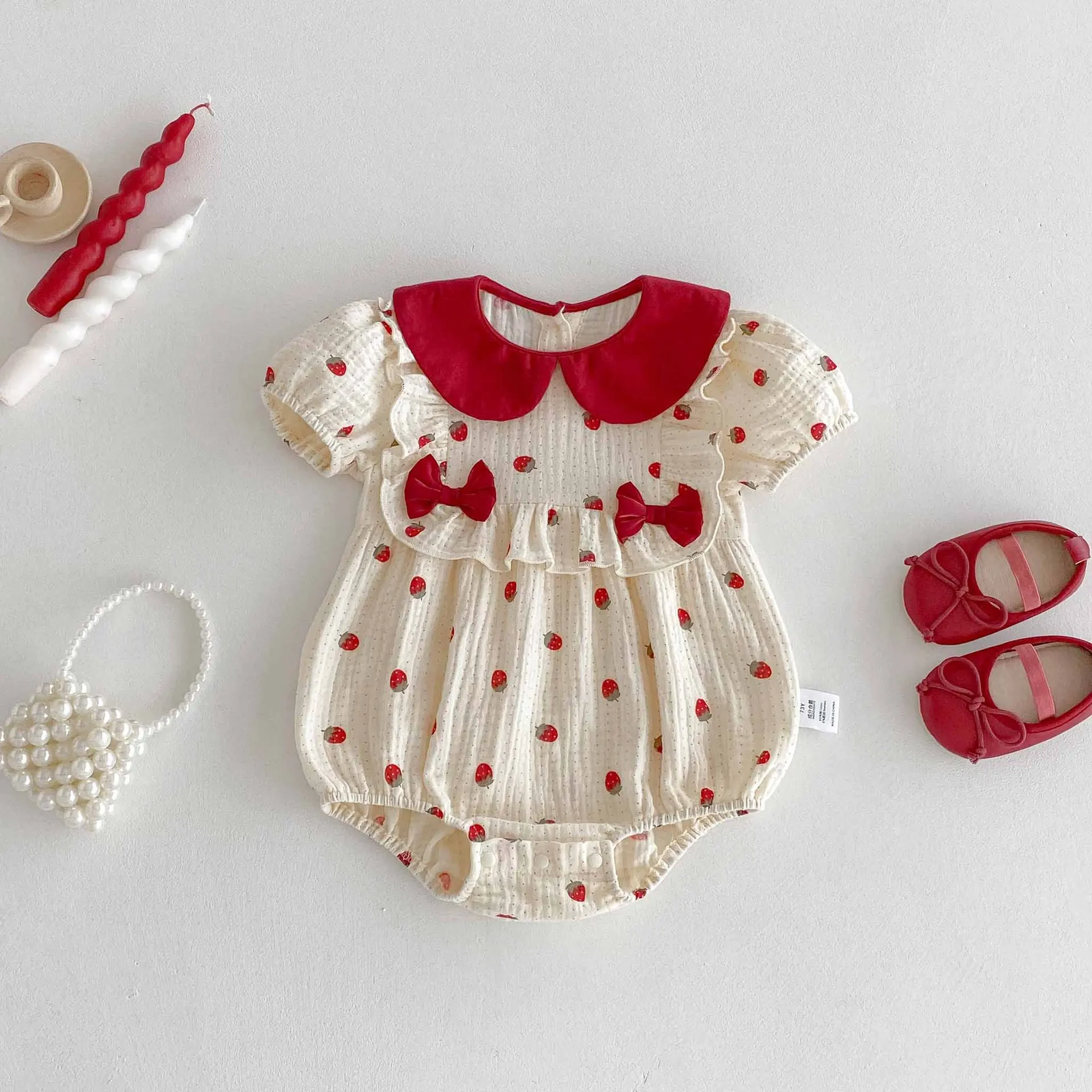 Ropa de verano para niñas, mono infantil de 100 días y traje de una pieza con cuello Peter Pan para niñas - imagen 3