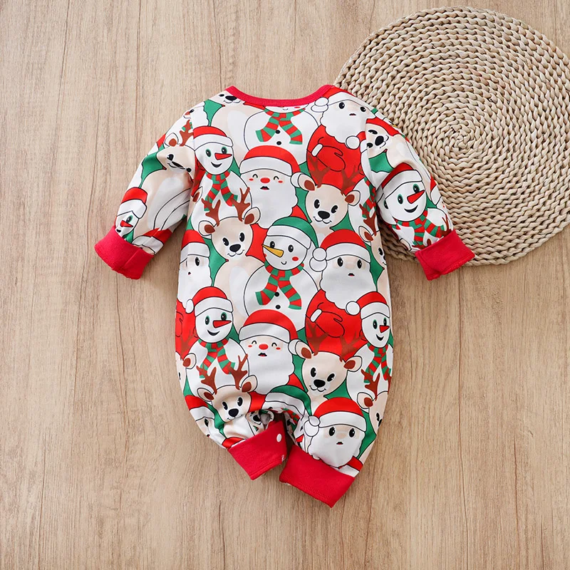 Mameluco Navidad rojo para bebé – Manga larga con estampado Papá Noel - imagen 3