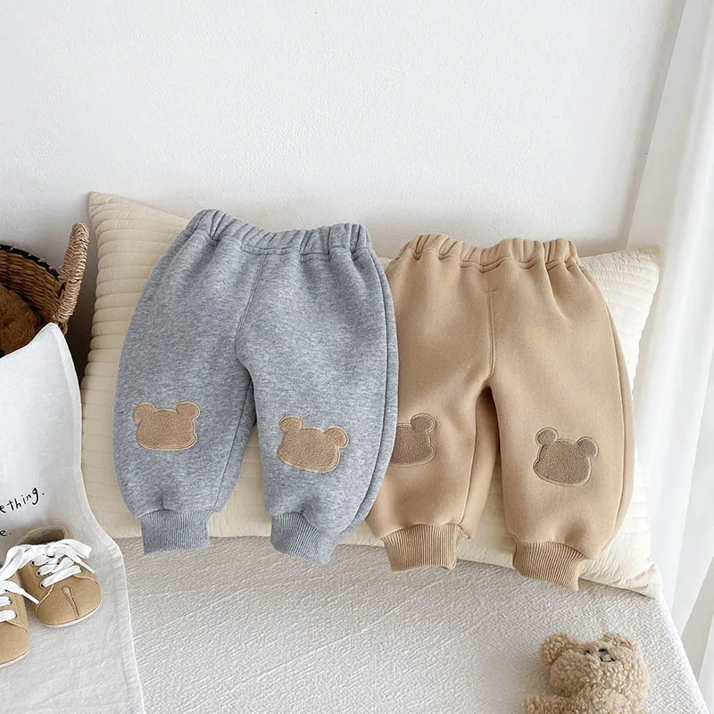 Milangel-pantalones de chándal cálidos para niños, pantalones acolchados de lana de oso lindo, 0-5T, invierno, nuevo