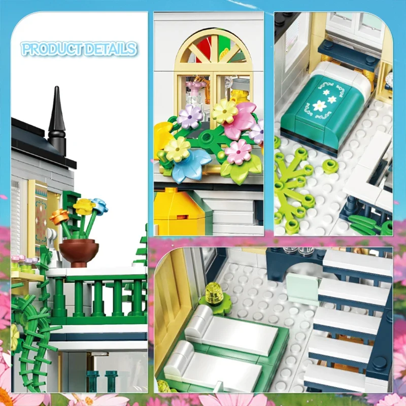 998 Uds. Casa de flores de ciudad, bloques de construcción, planta creativa, Villa, modelo de ladrillos, decoración de escritorio, juguete Diy para niños, regalos de vacaciones - imagen 2