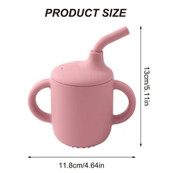 Taza aprendizaje con pajita silicona sin BPA doble asa infantil