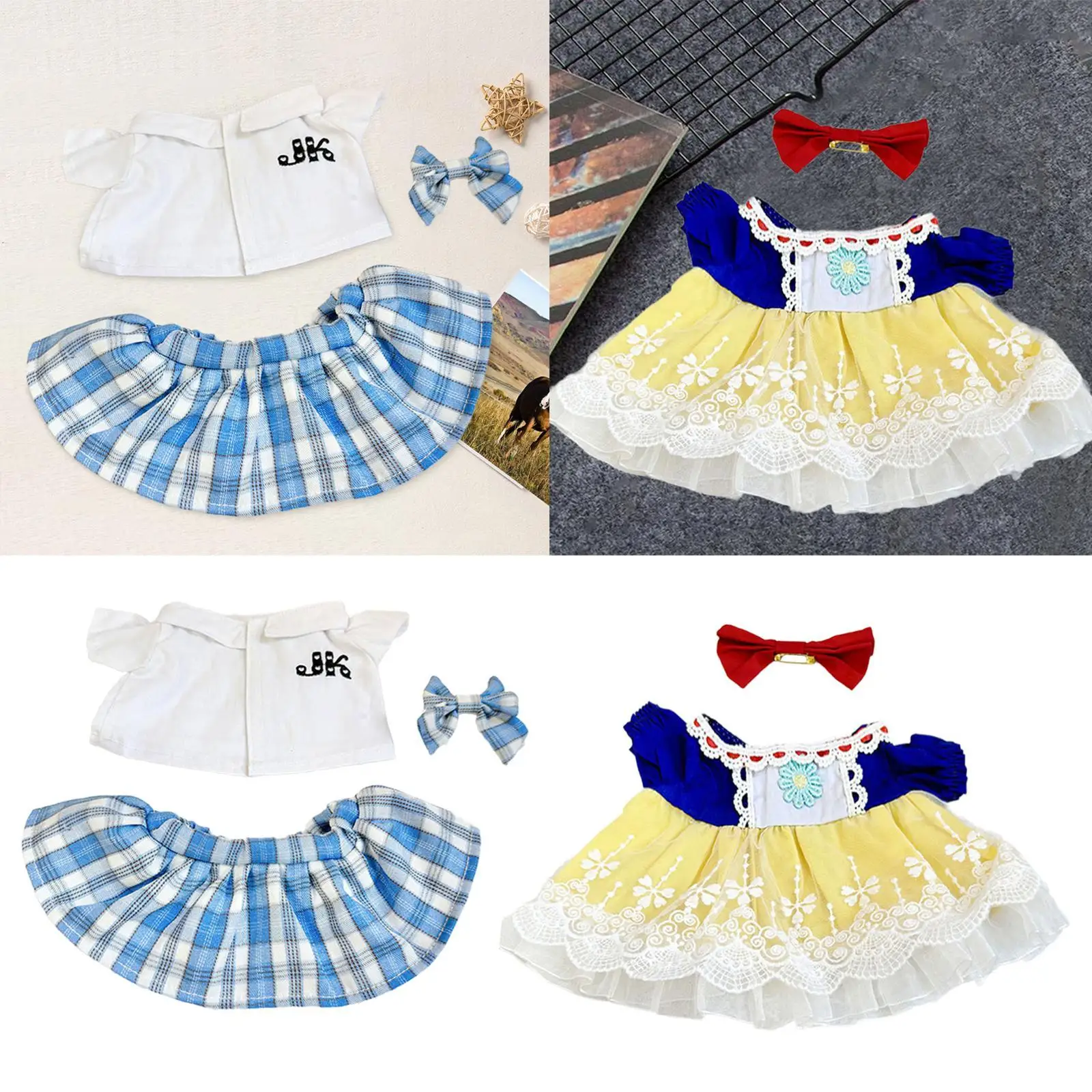 Plush Doll Dress with Bow Fashion DIY Costumes Dress Up Your Own Dolls for Imagination 38cm Dolls Coordination Hands on