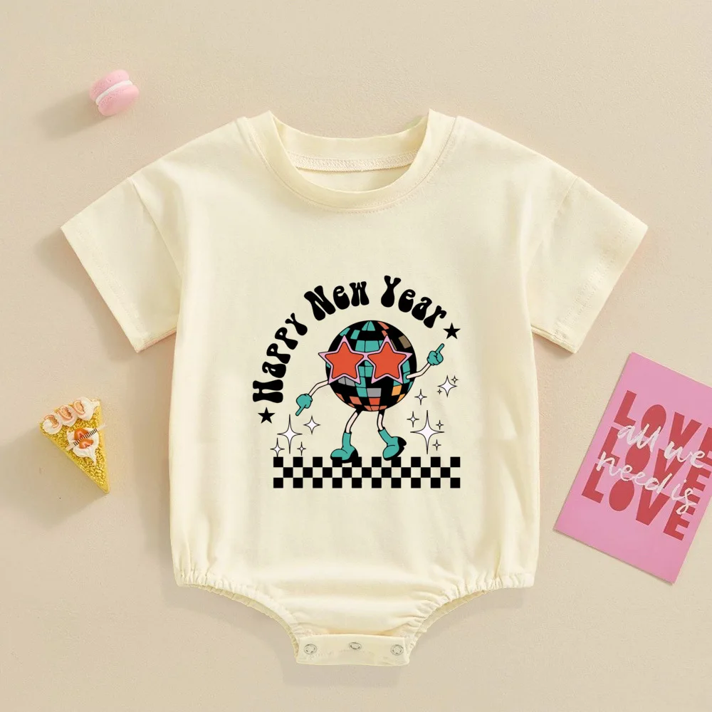 Hello 2025 Feliz Año Nuevo, pelele con estampado de burbujas para bebé, mono para recién nacido, traje grande para bautismo, ropa de fiesta de Año Nuevo para niños pequeños - imagen 4