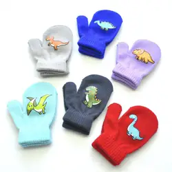 Guantes de invierno tejidos para bebé – Diseño dinosaurio sólido