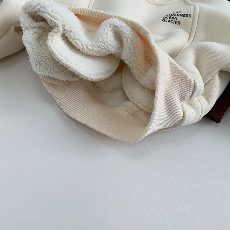 MILANCEL nueva sudadera con capucha de invierno para niños 1-6T Linda letra para niñas jersey acolchado de lana Simple cálido grueso prendas de vestir para niños Tops - imagen 5