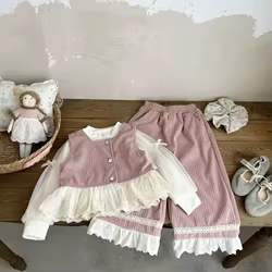 Nueva ropa de bebé de primavera y otoño, traje para niños y niñas, chaleco, camiseta, pantalones, 3 unids/set, ropa para niños, disfraz infantil, chándales para niños pequeños