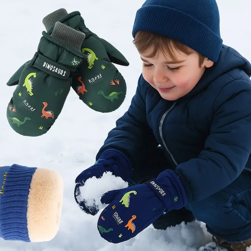 Guantes de esquí dinosaurio térmicos impermeables para niños y niñas - imagen 2